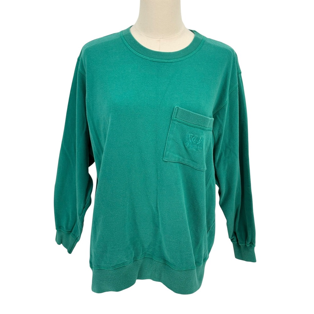 Lizsport Sweatshirt Green Pocket Embroidered 100% Cotton Vintage Petite S